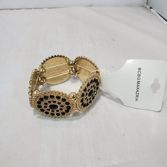 BCBG Gold Tone Hammered Metal Stretch Bracelet - Picture 1 of 7